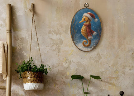 LKETW Christmas Beach Seahorse Oval Wall Art Canvas Hanging Decor 8.6x11.4