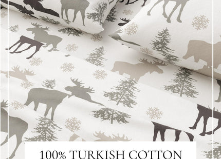 Great Bay Home Flannel Sheet Set Full Size - 100% Turkish Cotton, Double-Brushed, Lodge-Printed Bed Sheets - Ultra-Soft, Cozy, 4-Piece Bedding Set (Moose)