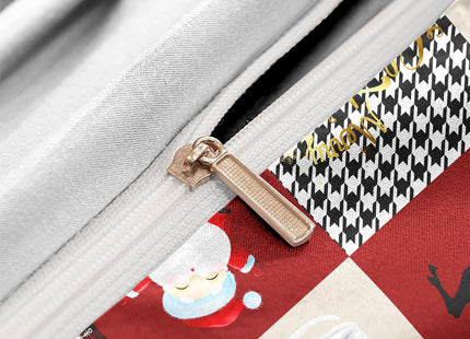 ZIRANSHU Christmas Theme Grid Duvet Cover - King Size, Santa Claus Reindeers Snowflakes Rustic Cabin Christmas Lodge Western Country Holiday Decoration, 3-Piece Comfortable Checkered Bedding Set