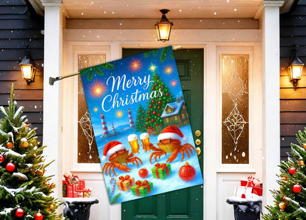 IVN Christmas Crab Santa Hat Lighthouse Garden Flag 28x40 Inch Yard Decor
