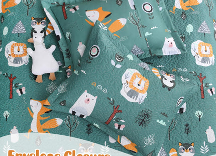 JSD Green Forest Animal Kids Quilt Set Twin Size