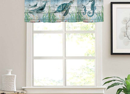 Sea Turtle Valances for Windows, Nautical Shark Valance Curtains, Coastal Marine Life Kitchen Curtains, Bathroom Curtains Window 54x18 Short Curtains, Kitchen Window Curtains Over Sink, Cafe Curtains