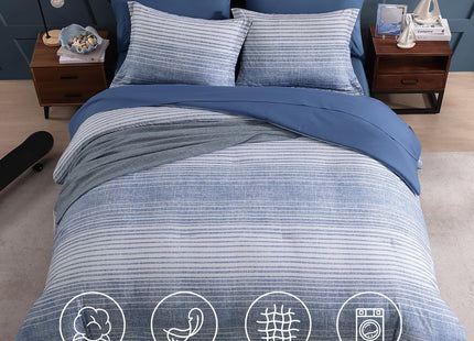 Queen Comforter Set Striped Ocean Blue Coastal 7 Pieces Bed in a Bag