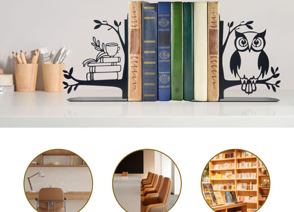 Metal Black Owl and Books Bookends Cute Owl Book Ends for Shelves