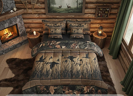 Erosebridal 7 Piece Camo Mallard Duck Comforter Set with Sheets for Kids Boys Men Rustic Farmhouse Cabin Bed in A Bag Queen,Hunting Woodland Duck Bedding Set Country Wood Board Animal Bed Set