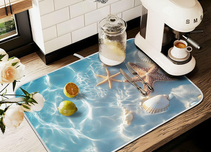 Starfish and Seashell on The Summer Beach Dish Drying Mat for Kitchen Counter Absorbent Microfiber Small Drying Pad Dish Mats for Kitchen Countertops 16 x 18 Inch