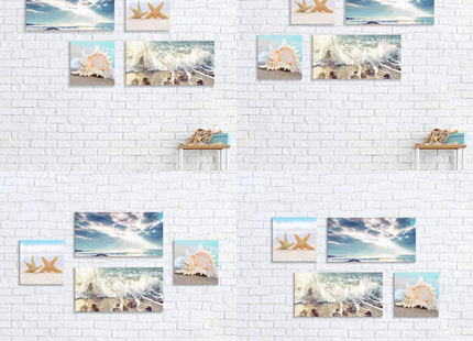 ARTISTIC PATH 4 PCS Coastal Beach Starfish Seashell Canvas Wall Art
