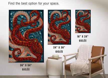 Lantern Press 24x36 Inch Giclee Art Print Wall Decor, Octopus, Paper Mosaic