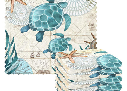 senya Vintage Ocean Sea Turtle Starfish Map Print Dish Cloths 6 Pack Dish Towels Reusable Cleaning Cloths Kitchen Hand Towels