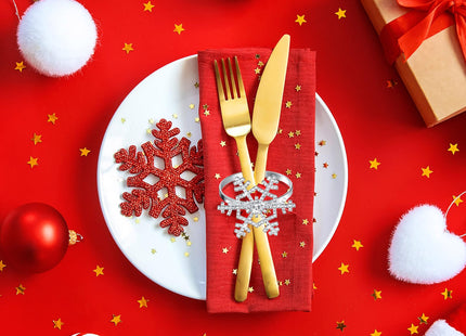 Patelai 12 Pieces Christmas Snowflake Napkin Rings Rhinestone, Silver