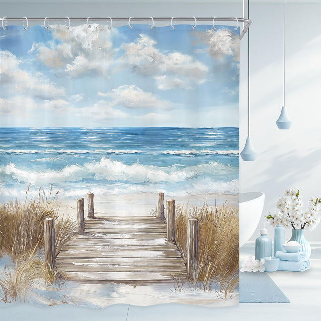 Beach Shower Curtain Blue Beachy Ocean Coastal Hawaiian Bathroom Decor
