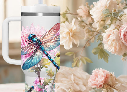 AMZUShome 40 OZ Dragonfly Tumbler with Handle.Dragonfly Lover Gifts.Unique Birthday Christmas Gifts for Dragonfly Lover.Personalized 40 OZ dragonfly Tumbler Gifts for Women Men.