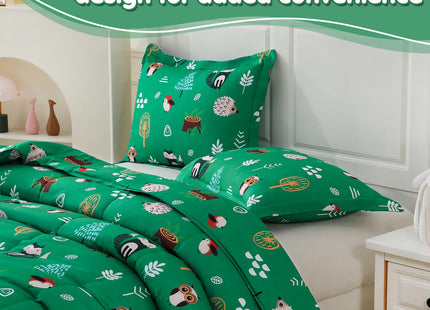 CIMVI Twin Comforter Set Kids Green Forest Animal Themed Bedding for Boys