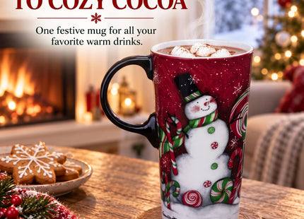 Topadorn 17oz Snowman Peppermint Ceramic Coffee Mug with Lid