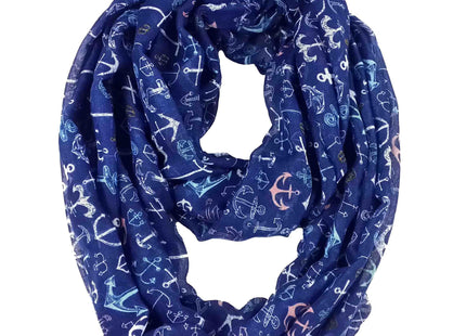 Nautical Anchor Print Women's Infinity Scarf Lightweight (Navy Blue)