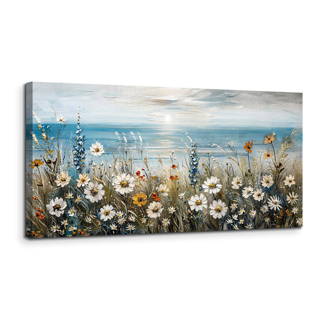SERIMINO Coastal Landscape Wall Art, Daisy Wildflower Wall Pictures 20"X40"