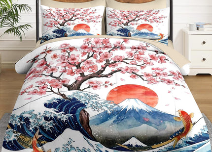 WeCozy Queen Comforter Set with Sheets, 7 Pieces Japanese Ocean Bedding
