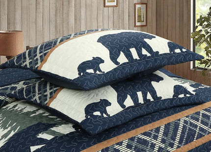 MarCielo 3-Piece Rustic Cabin Lodge Bear Quilt Set - Country-Themed Bedspread with Matching Pillow Shams