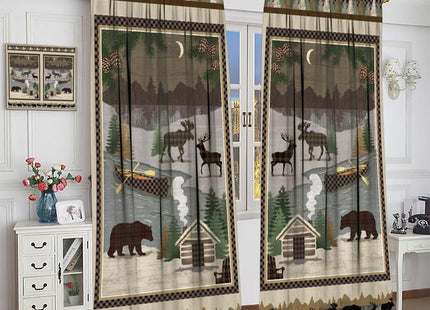 JESTRONRY Rustic Moose Bear Blackout Curtains,Forest Tree Farmhouse Cabin Country Decor Room Darkening Rod Sleeves Window Drapes for Bedroom Kitchen Bathroom W84xL84in