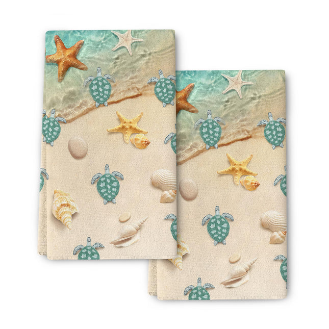 Pintukee Sea Turtles Beach Kitchen Towels Decorative Set of 2 Teal Nautical Coastal Hand Towels for Kitchen Bathroom Bar Absorbent Dish Clothes Summer Ocean Themed Holiday Decor 16x24 Inch
