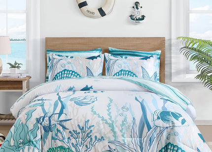 Coastal Comforter Set Full Size, Beach Themed Comforters,7 Pieces