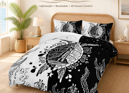 AILONEN Sea Turtle Comforter Set Twin Size,White and Black Ocean Themed Bedding Set,Coast Lighthouse Turtle Soft Comforter with 2 Pillowcases,3-Piece for Boys Girls Adults