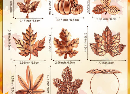 Remerry 8 Pcs Fall Thanksgiving Napkin Rings Set,Autumn Metal Holders