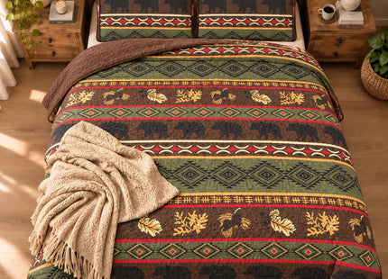 Rugs 4 Less Western Brown Quilt Set with Grizzly Bears and Pinecone Prints, Queen (3 Piece - Quilt and 2 Pillow Shams), 100% Polyester, Microfiber, Machine Washable