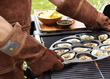 Outset Cast Iron Oyster Grill Pan, 12 Cavities, Black Oyster BBQ and Serving Pan
