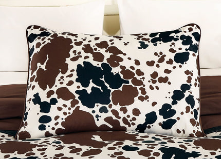 Cow Print Comforter Western theme cowboy Set Milk Cow Print brown black cream color ranch farmhouse rustic lodge Bedding Reversible matching pillow shams included western comforter set queen (Queen)