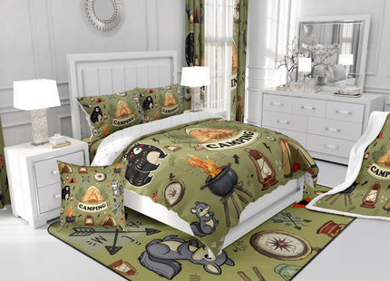 Erosebridal Kids RV Camper Queen Comforter Set,Camping Tent Bedding Set for Boys Girls Room Decor,Forest Bear Fox Bed Set Rustic Style Travel Trailer Bedding Comforter Sets,2 Pillowcases