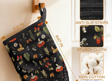 chiccrest 100% Thick Cotton Mini Oven Mitts Silicone Grip Black Mushroom
