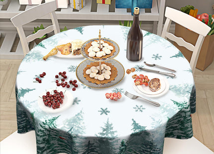 Winter Green Pine Tree Table Cloth Round Xmas Red Cardinal Bird Snowflake Tablecloth 60 Inch Decor Washable Stain and Wrinkle Resistant Winter Round Table Cover for Dining Picnic