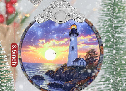3" Stained Glass Christmas Decoration, Christmas Ornaments, Heirloom Keepsake, Gift Exchange, Gift Idea, Bauble Present - Lighthouse at Dusk
