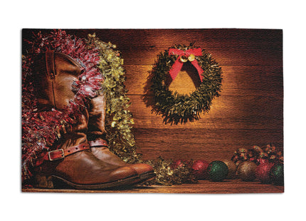 Lunarable Christmas Doormat, Driftwood Tree with Ornamental Nautical Design Starfish and Seashells Noel Theme, Decorative Polyester Floor Mat with Non-Skid Backing, 30" X 18", Warm Taupe