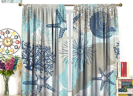 Coastal Curtains Ocean Beach Themed Room Darkening Window Curtain Nautical Coral Blackout Curtain for Bedroom Living Room Bathroom Nursery Set 2 Panels,42x45 Inches