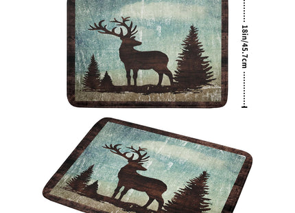 Giwawa Retro Deer Forest Cabin Silhouette Dish Drying Mat Countertop 18x24 Fall Blue Sky Cloud Cartoon Elk Wild Animal Bushes Drainer Mat Pine Tree Grass Dishes Pad Rustic Moose Dish Drainer Rack