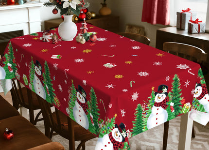 Arquiel Red Christmas Tablecloth 60 x 84 Inch Rectangular, Snowman Print