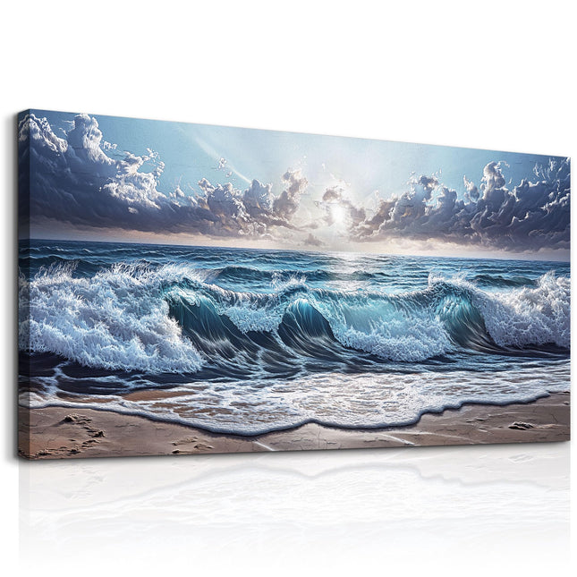 Beach Canvas Wall Art, Sunrise Seascape Painting, Coastal Wall Art 20"x40"