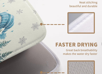Winter Dish Drying Mat Winter Snowman Large Kitchen Mats Dish Drying Pad Blue Snowman Pine Tree Absorbent Dish Dryer Mat for Kitchen Countertops Microfiber Drainer Pad Dish Drying Mats (18x24 in)