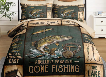 WeCozy King Comforter Set with Sheets, 7 Pieces Fishing Fish Bedding