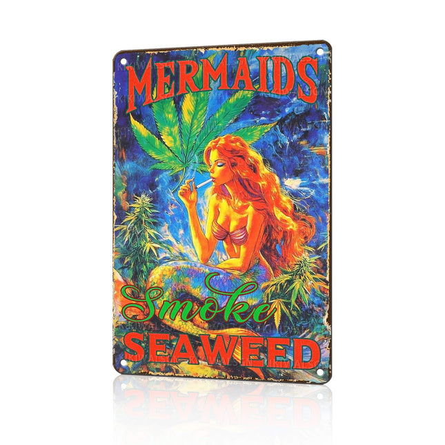 Vintage Mermaid Metal Sign Mermaids Smoke Seaweed Retro Ocean Beach Tin Sign Wall Decor Coastal Home Beach House Patio Porch Bathroom Coastal Novelty Decor Bar 12 * 8 In