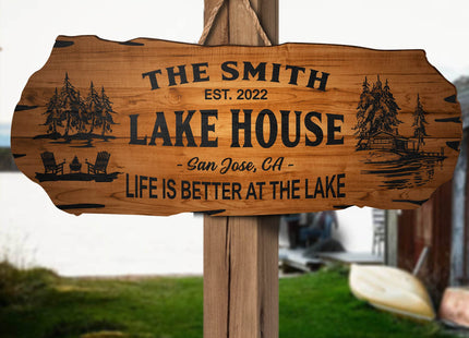 Lake House Sign, Personalized Outdoor Cabin Wood Wall Decor