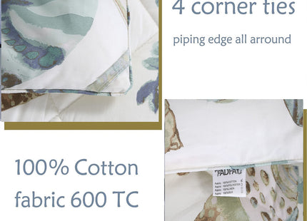FADFAY Beach Comforter Set Twin 3Pcs Ocean Coastal Summer Quilt 100% Cotton Fabric with Soft Microfiber Inner Fill Bedding Lightweight Reversible All Season Down Alternative Duvet Insert 3Pcs, Twin