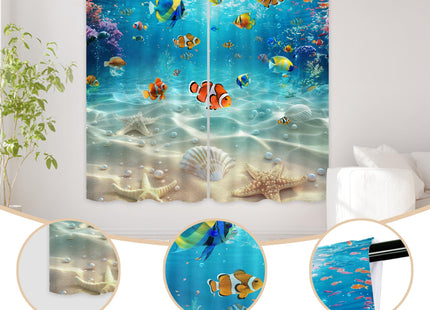 Mitpok Ocean Beach Coastal Fish Living Room Bedroom Window Curtains