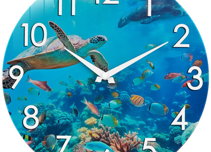 Crosstime 14 Inch Outdoor Clock – Waterproof Tempered Glass with Sea Turtle & Marine Life Theme, UV Resistant, Silent Nautical Coastal Decor Wall Clock for Patio, Pool, Garden, Backyard, Bathroom