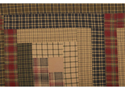 VHC Brands Tea Cabin Rustic 20"x60" Log Block Border Valance Green Thanksgiving Rod Pocket Patchwork Cotton Plaid Kitchen Window Curtains