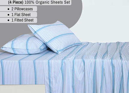 RUVANTI 100% Cotton Organic Percale King Sheets, Nautical Stripes