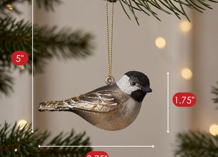 Cobane Black Capped Chickadee Ornament - Blown Glass Bird Decor