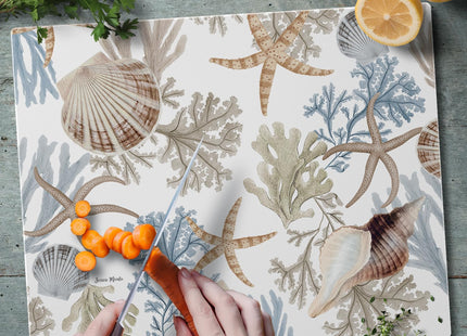 CounterArt Seashells & Starfish 3mm Tempered Glass Cutting Board